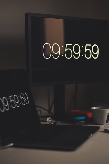 Close-up of a digital clock and computer logs to illustrate timestamp alignment